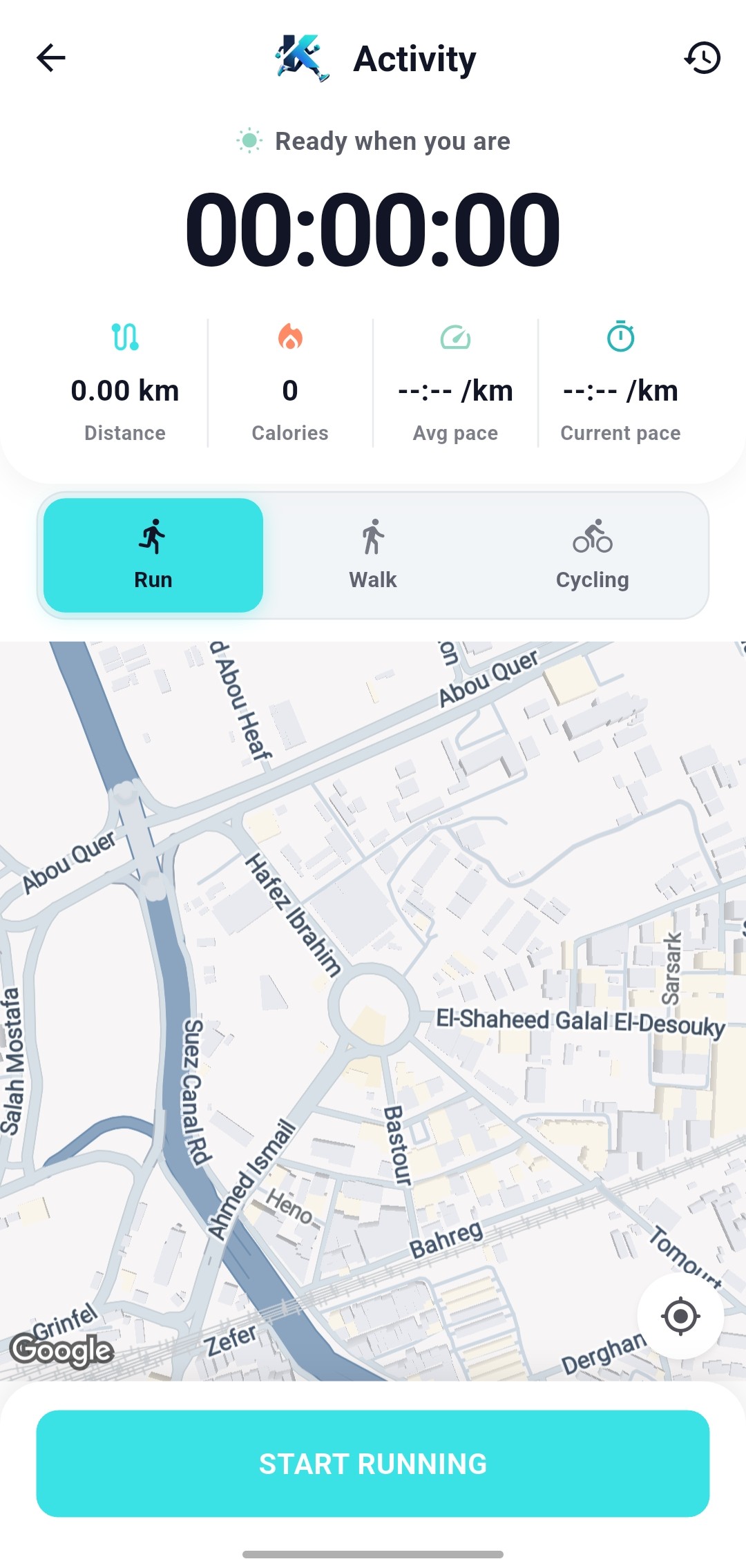 Activity tracker screen mockup
